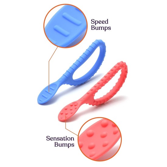 DUO TEXTURED LOOP SENSORY SPOONS BLUE/RED